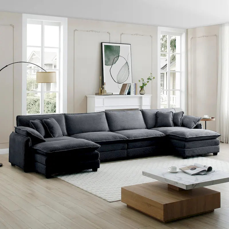 6-teiliges U-förmiges Cord-Modulsofa mit 2 Ottomanen
