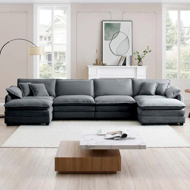 6-teiliges U-förmiges Cord-Modulsofa mit 2 Ottomanen