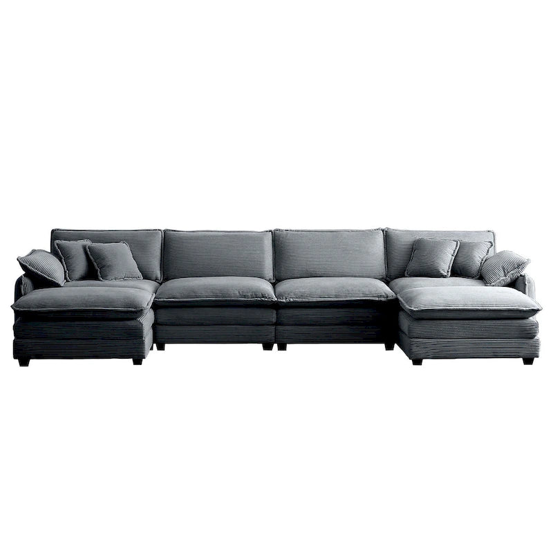 6-teiliges U-förmiges Cord-Modulsofa mit 2 Ottomanen