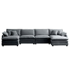 6-teiliges U-förmiges Cord-Modulsofa mit 2 Ottomanen