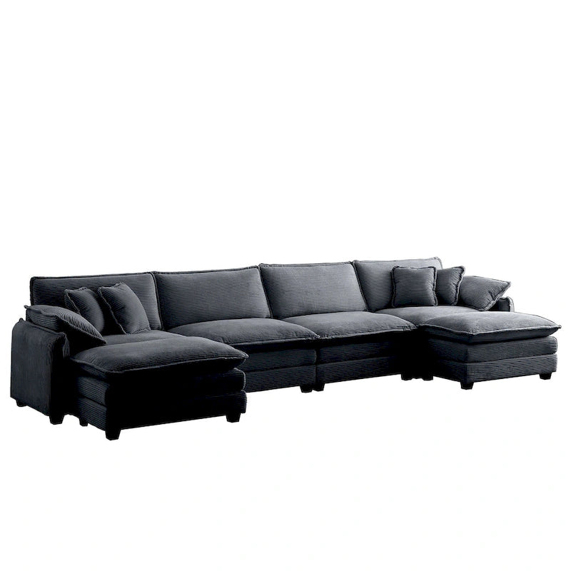 6-teiliges U-förmiges Cord-Modulsofa mit 2 Ottomanen