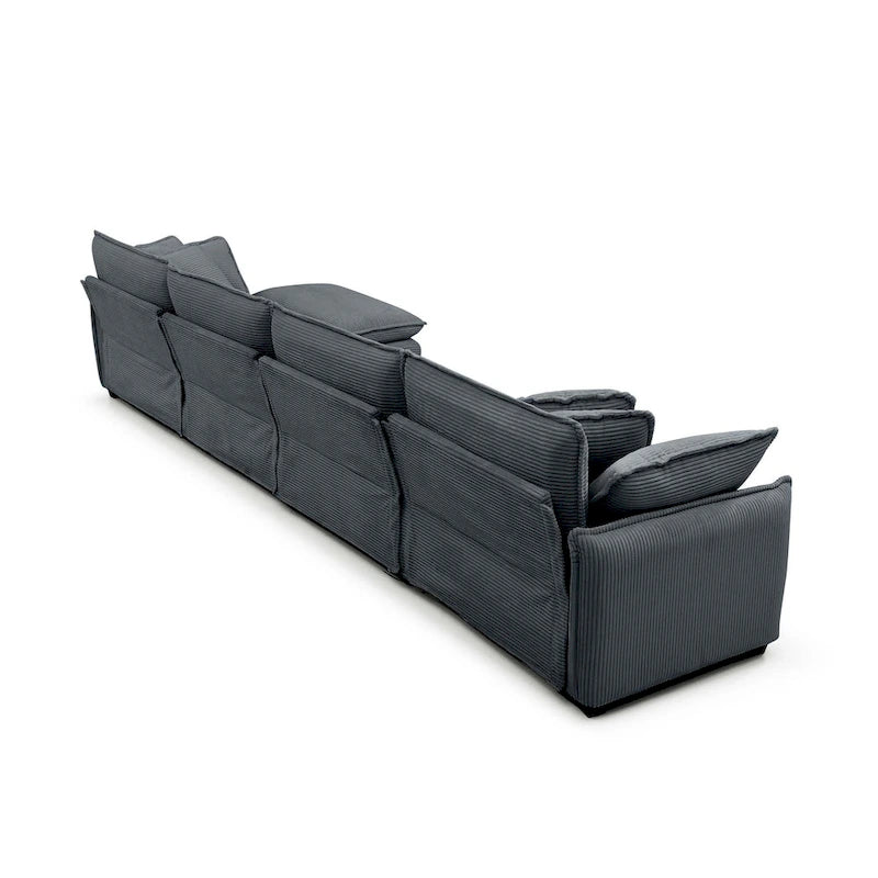 6-teiliges U-förmiges Cord-Modulsofa mit 2 Ottomanen