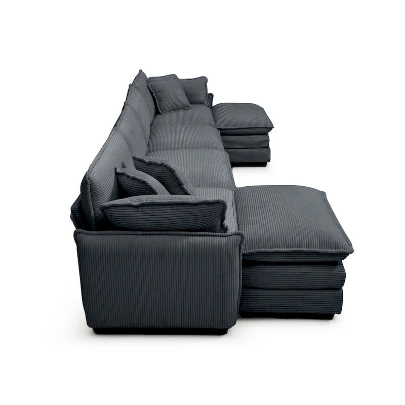 6-teiliges U-förmiges Cord-Modulsofa mit 2 Ottomanen