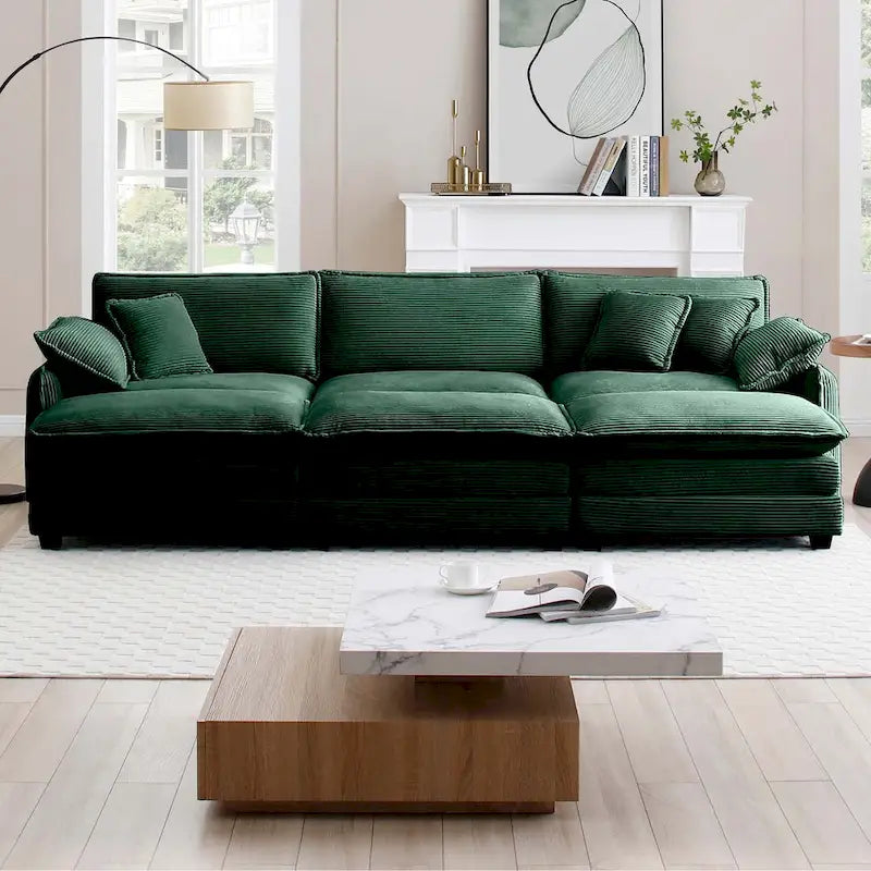 6-teiliges modulares Schlafsofa aus Kordsamt mit 3 abnehmbaren Ottomanen und 5 Kissen, freie Kombination