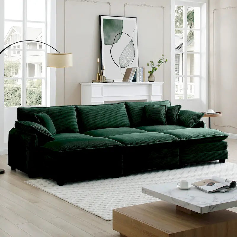 6-teiliges modulares Schlafsofa aus Kordsamt mit 3 abnehmbaren Ottomanen und 5 Kissen, freie Kombination