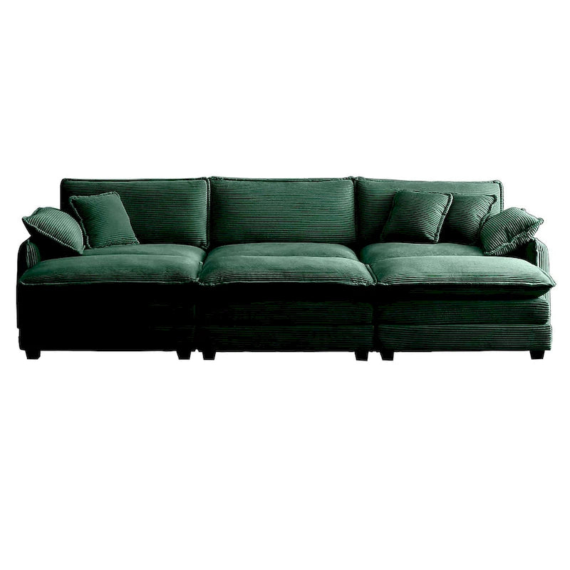 6-teiliges modulares Schlafsofa aus Kordsamt mit 3 abnehmbaren Ottomanen und 5 Kissen, freie Kombination