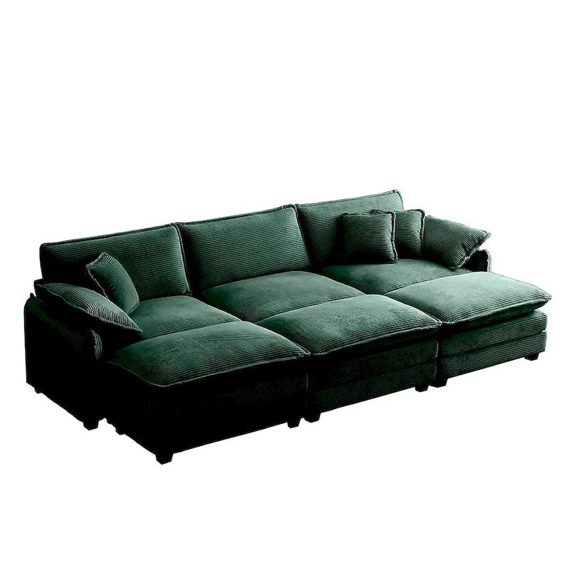 6-teiliges modulares Schlafsofa aus Kordsamt mit 3 abnehmbaren Ottomanen und 5 Kissen, freie Kombination