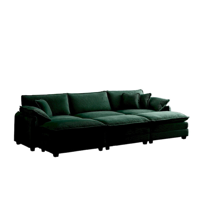 6-teiliges modulares Schlafsofa aus Kordsamt mit 3 abnehmbaren Ottomanen und 5 Kissen, freie Kombination