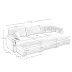 6-teiliges modulares Schlafsofa aus Kordsamt mit 3 abnehmbaren Ottomanen und 5 Kissen, freie Kombination