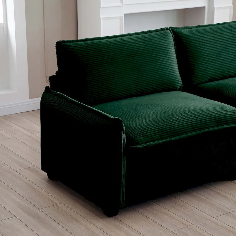 6-teiliges modulares Schlafsofa aus Kordsamt mit 3 abnehmbaren Ottomanen und 5 Kissen, freie Kombination