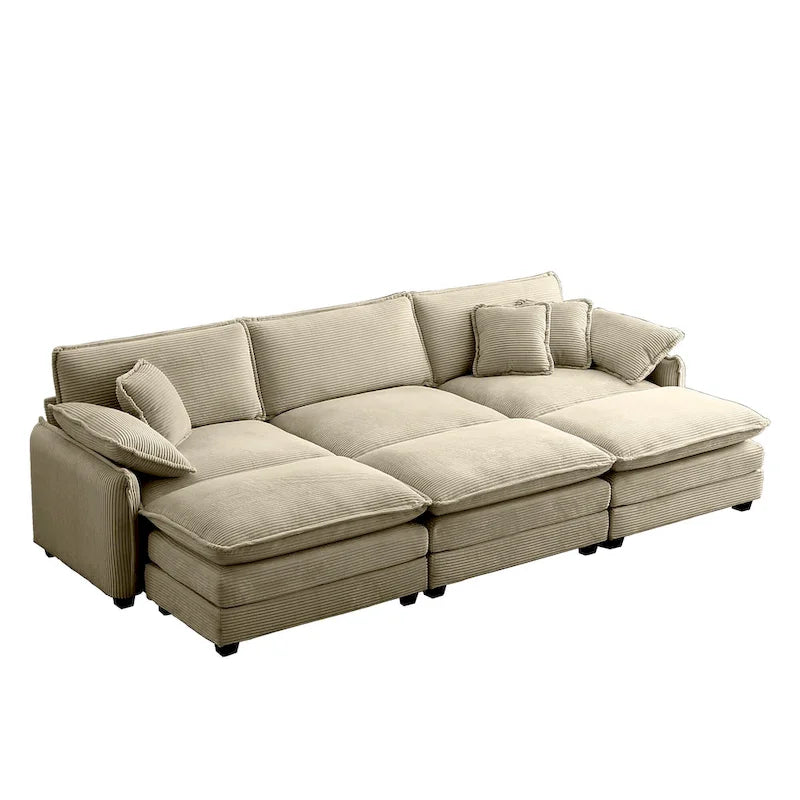 6-teiliges modulares Schlafsofa aus Kordsamt mit 3 abnehmbaren Ottomanen und 5 Kissen, freie Kombination