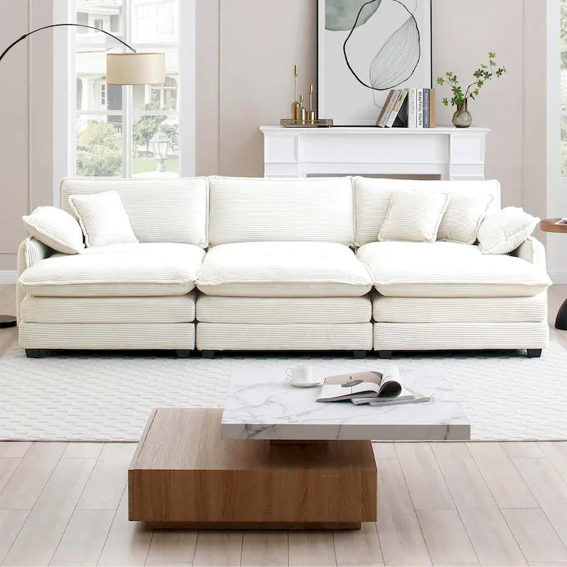 6-teiliges modulares Schlafsofa aus Kordsamt mit 3 abnehmbaren Ottomanen und 5 Kissen, freie Kombination