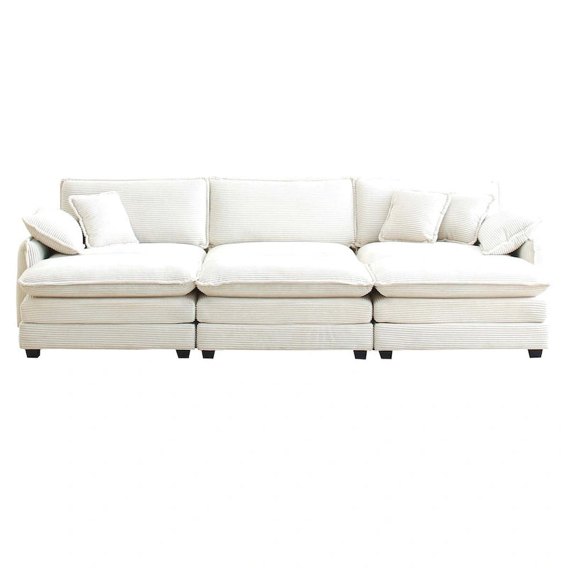 6-teiliges modulares Schlafsofa aus Kordsamt mit 3 abnehmbaren Ottomanen und 5 Kissen, freie Kombination