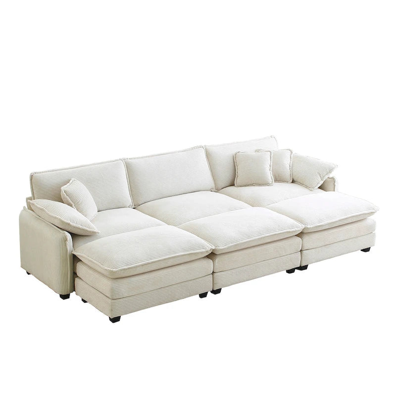 6-teiliges modulares Schlafsofa aus Kordsamt mit 3 abnehmbaren Ottomanen und 5 Kissen, freie Kombination