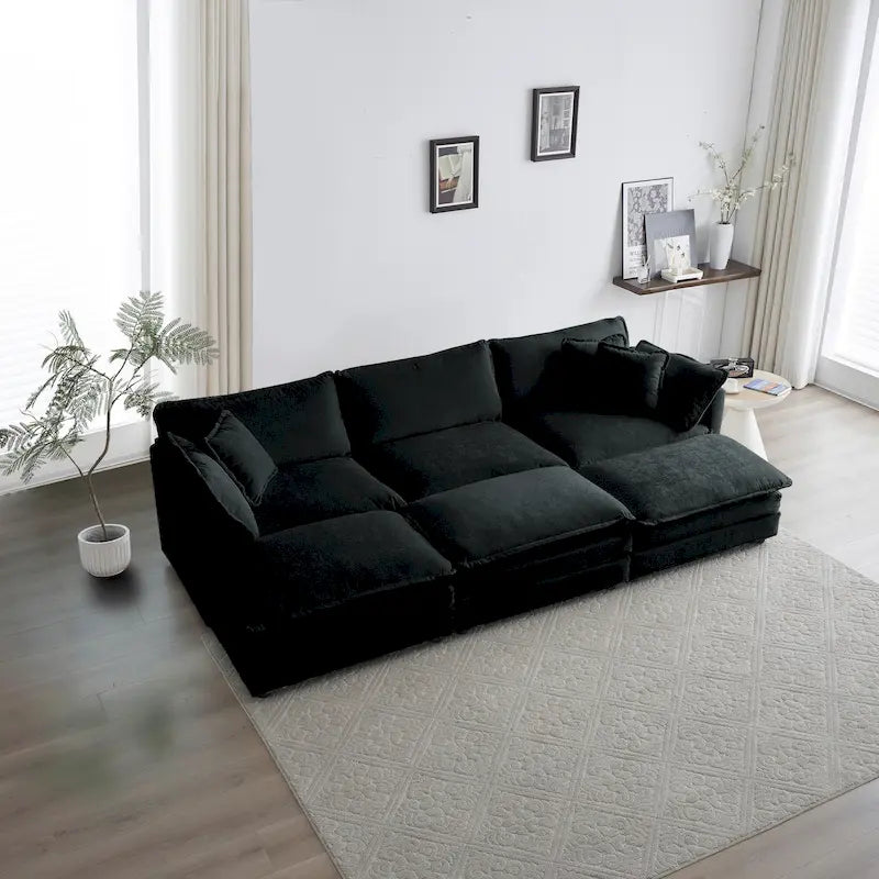 6-Sitzer U-förmiges Ecksofa mit 3 Hockern und Kissen