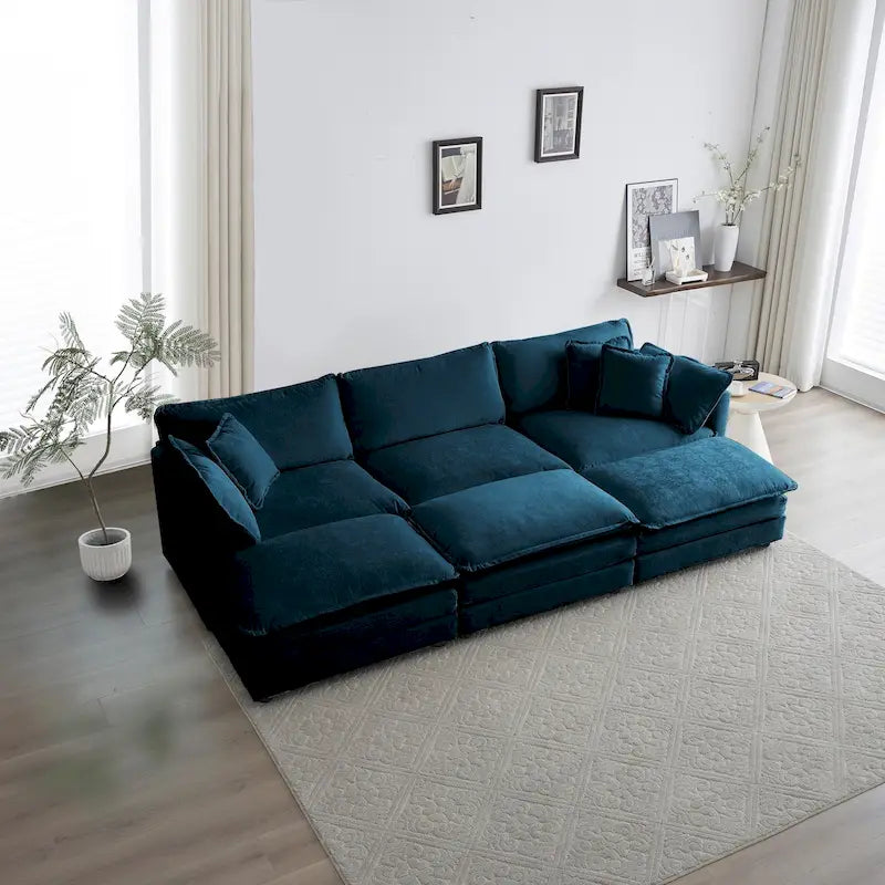 6-Sitzer U-förmiges Ecksofa mit 3 Hockern und Kissen