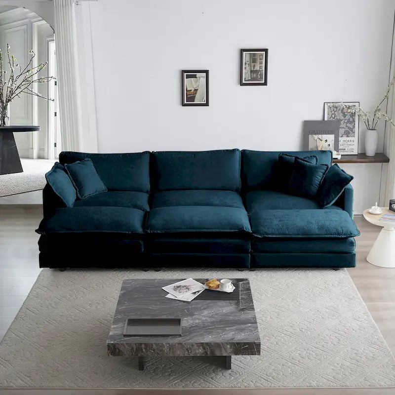 6-Sitzer U-förmiges Ecksofa mit 3 Hockern und Kissen