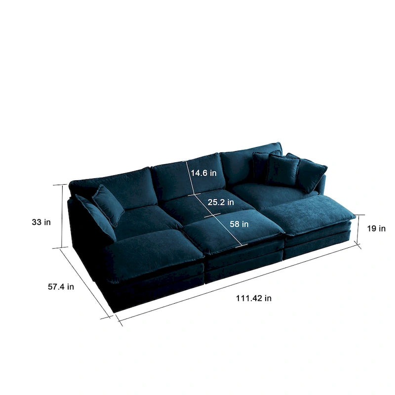 6-Sitzer U-förmiges Ecksofa mit 3 Hockern und Kissen