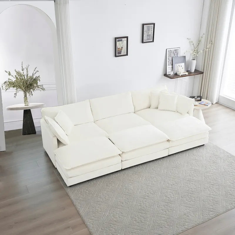 6-Sitzer U-förmiges Ecksofa mit 3 Hockern und Kissen