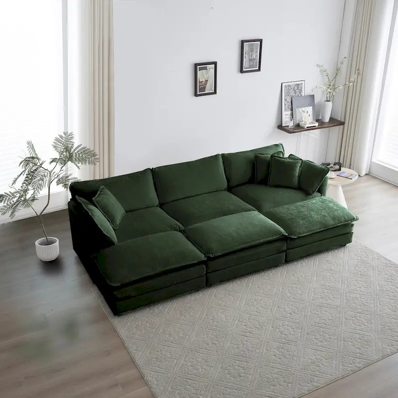 6-Sitzer U-förmiges Ecksofa mit 3 Hockern und Kissen