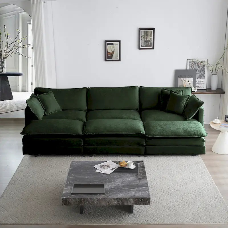 6-Sitzer U-förmiges Ecksofa mit 3 Hockern und Kissen