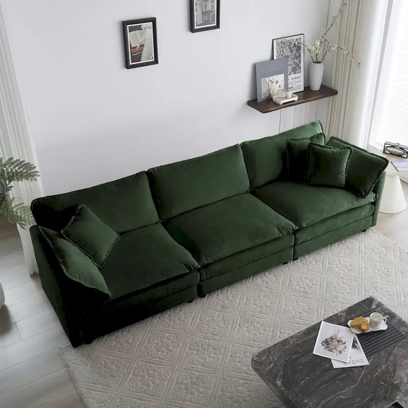6-Sitzer U-förmiges Ecksofa mit 3 Hockern und Kissen