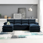 Blaues Chenille 6-Sitzer modulares U-förmiges Schlafsofa mit Chaiselongue