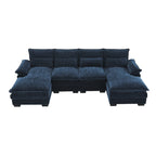 Blaues Chenille 6-Sitzer modulares U-förmiges Schlafsofa mit Chaiselongue