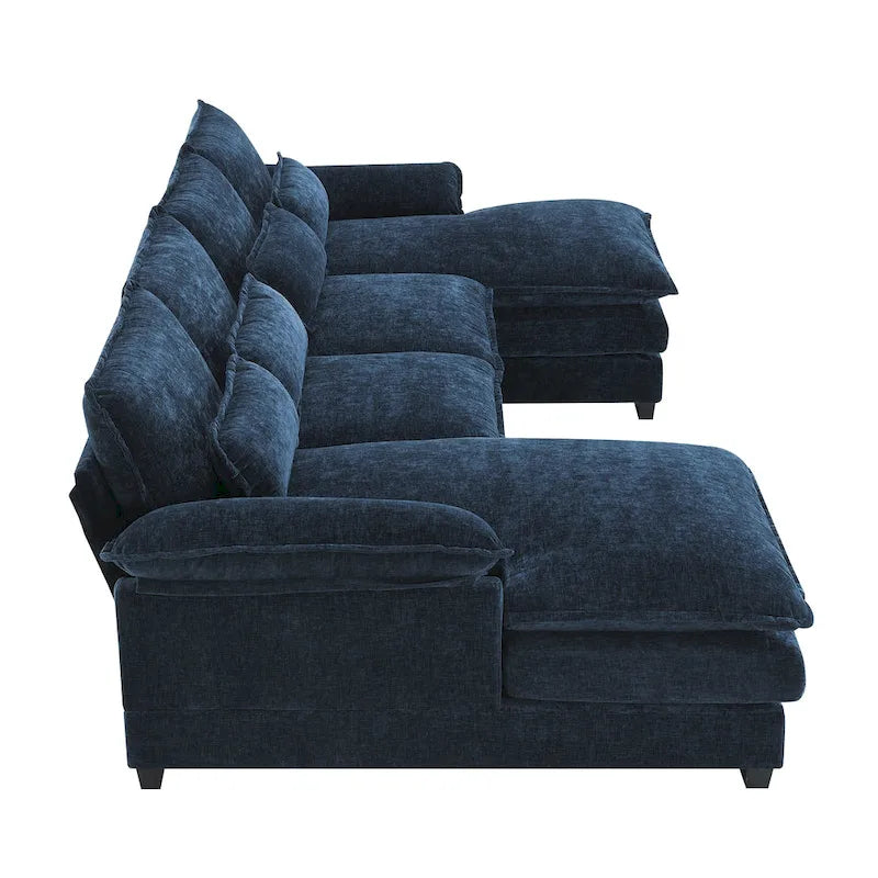 Blaues Chenille 6-Sitzer modulares U-förmiges Schlafsofa mit Chaiselongue