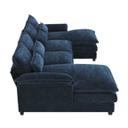 Blaues Chenille 6-Sitzer modulares U-förmiges Schlafsofa mit Chaiselongue