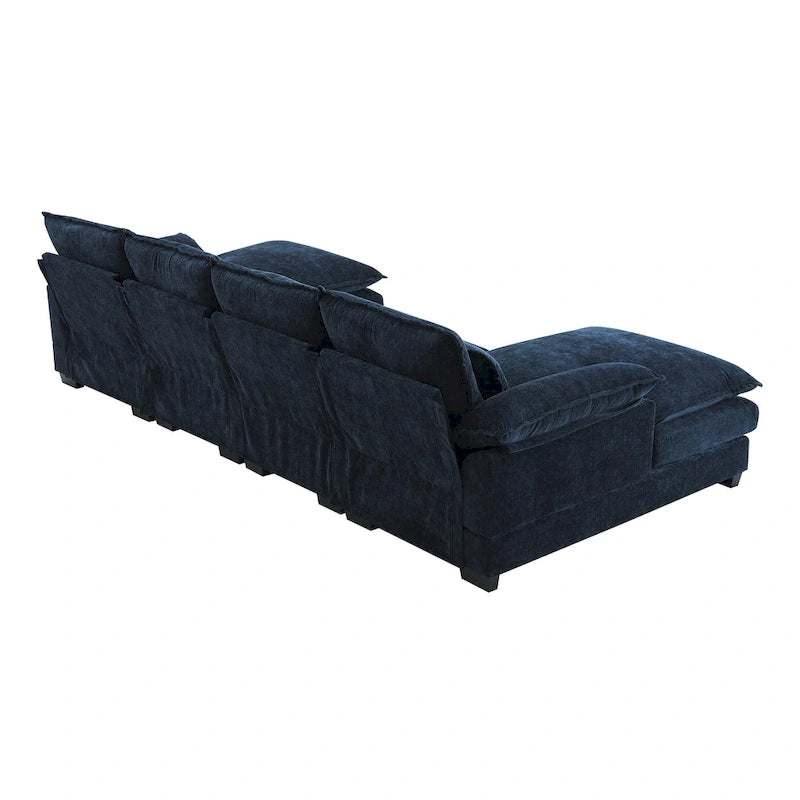 Blaues Chenille 6-Sitzer modulares U-förmiges Schlafsofa mit Chaiselongue
