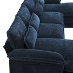 Blaues Chenille 6-Sitzer modulares U-förmiges Schlafsofa mit Chaiselongue