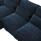Blaues Chenille 6-Sitzer modulares U-förmiges Schlafsofa mit Chaiselongue