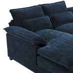 Blaues Chenille 6-Sitzer modulares U-förmiges Schlafsofa mit Chaiselongue