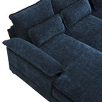 Blaues Chenille 6-Sitzer modulares U-förmiges Schlafsofa mit Chaiselongue