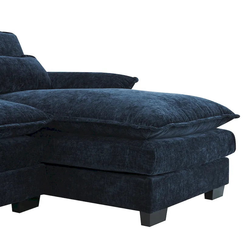 Blaues Chenille 6-Sitzer modulares U-förmiges Schlafsofa mit Chaiselongue