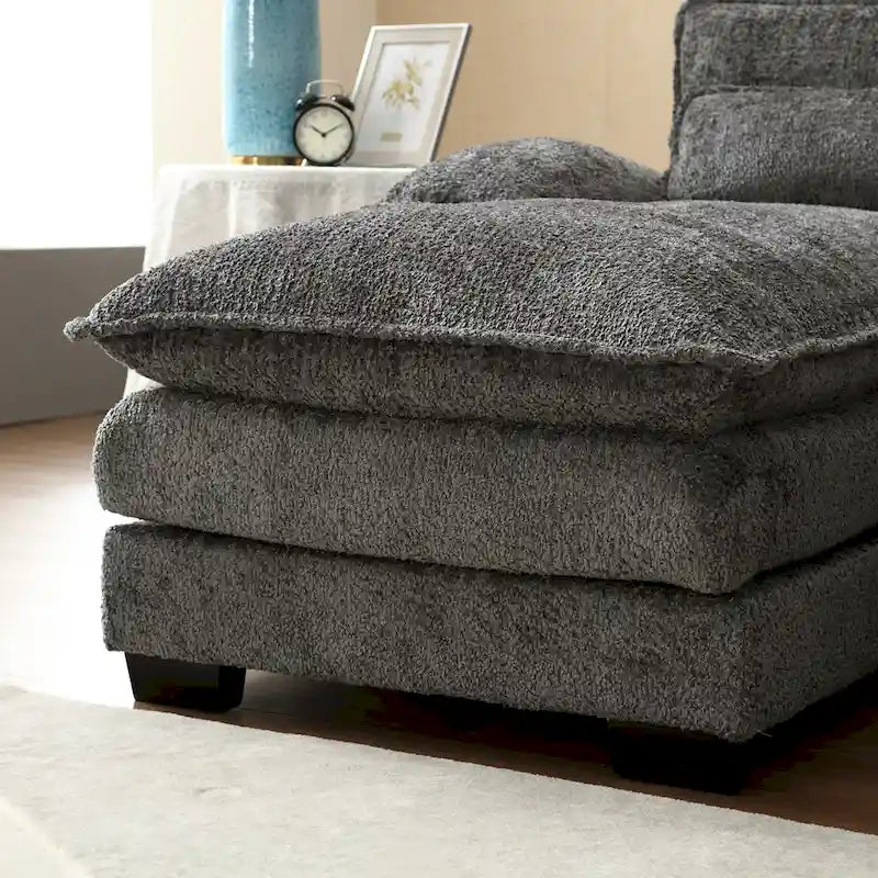 Graues modernes großes modulares U-förmiges Ecksofa mit abnehmbaren Kissen und Zierkissen