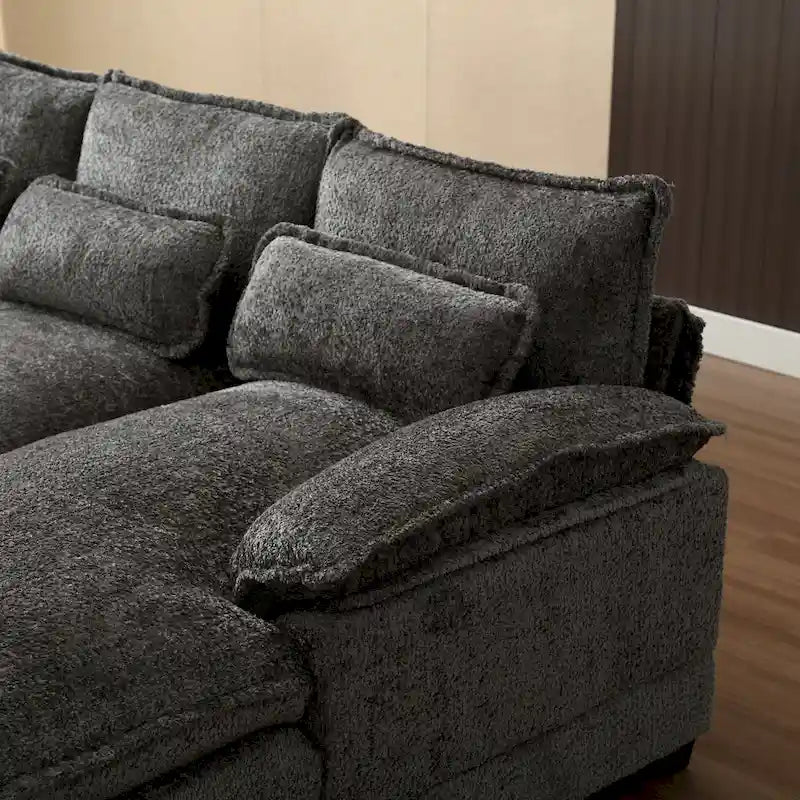 Graues modernes großes modulares U-förmiges Ecksofa mit abnehmbaren Kissen und Zierkissen