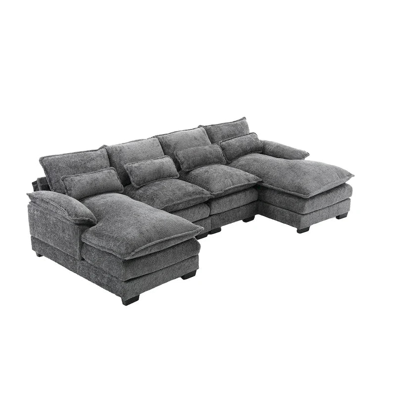Graues modernes großes modulares U-förmiges Ecksofa mit abnehmbaren Kissen und Zierkissen