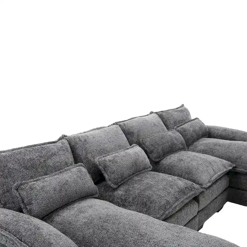 Graues modernes großes modulares U-förmiges Ecksofa mit abnehmbaren Kissen und Zierkissen