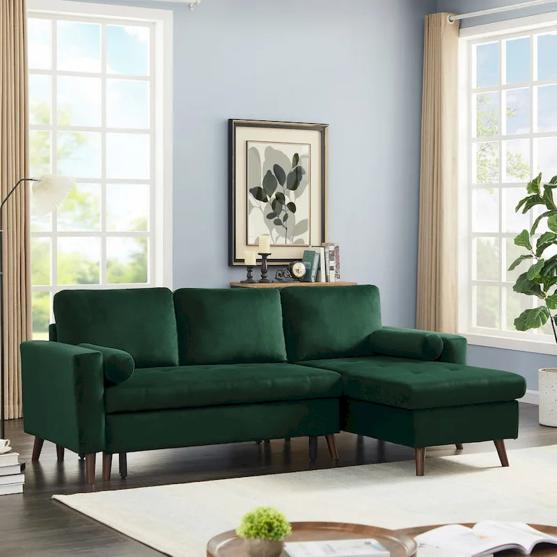 Grünes 88 Velvet Corner Schlafsofa mit Ausziehbett