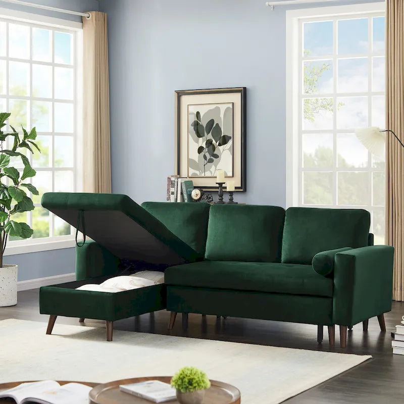 Grünes 88 Velvet Corner Schlafsofa mit Ausziehbett