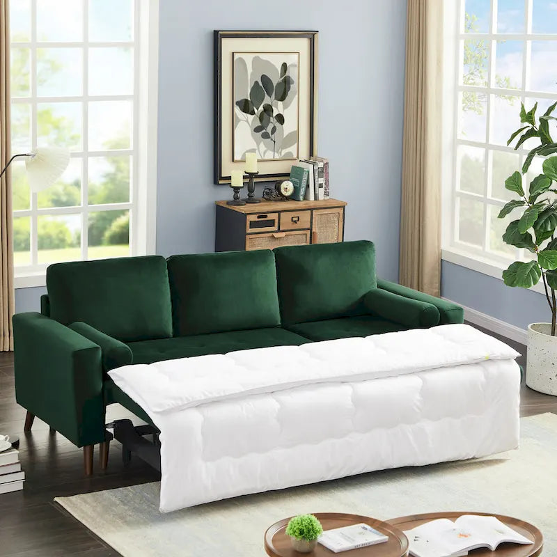 Grünes 88 Velvet Corner Schlafsofa mit Ausziehbett