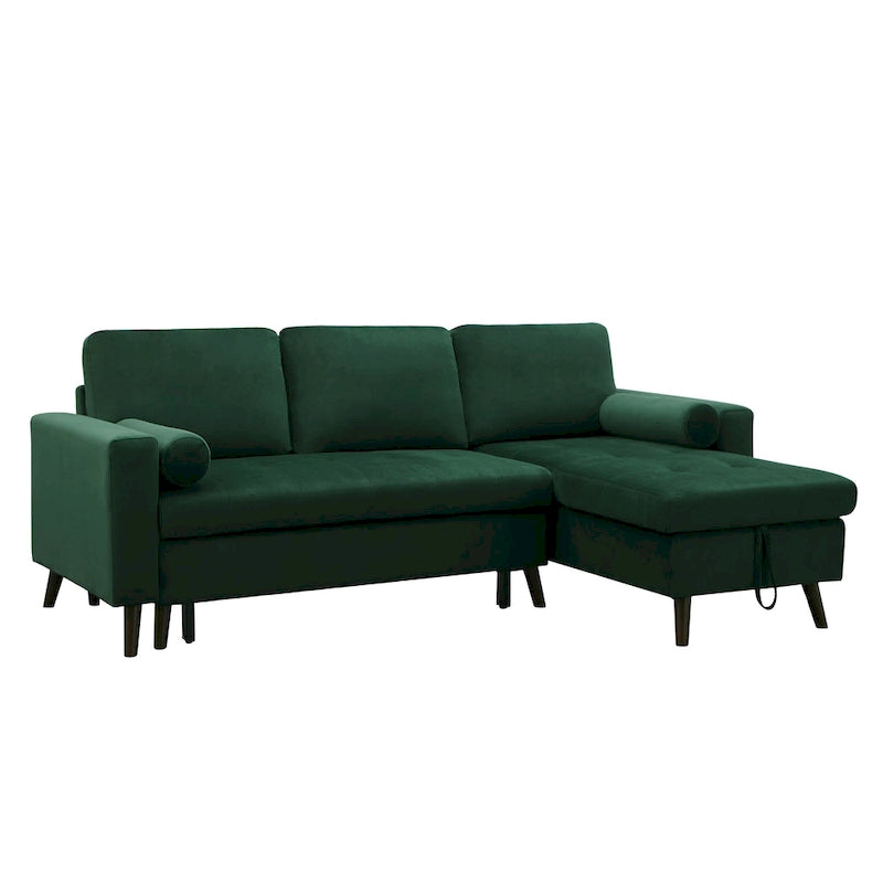 Grünes 88 Velvet Corner Schlafsofa mit Ausziehbett