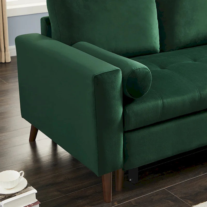 Grünes 88 Velvet Corner Schlafsofa mit Ausziehbett