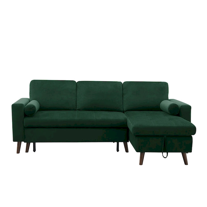Grünes 88 Velvet Corner Schlafsofa mit Ausziehbett