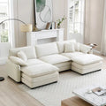 Beiges 5-teiliges Cord-Modulsofa in U-Form mit 2 Ottomanen