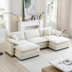 Beige 5-Piece Corduroy U-Shaped Modular Sectional Sofa with 2 Ottomans