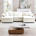 Beiges 5-teiliges Cord-Modulsofa in U-Form mit 2 Ottomanen