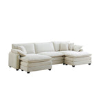 Beiges 5-teiliges Cord-Modulsofa in U-Form mit 2 Ottomanen